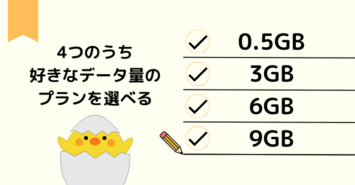 4つのうち好きなデータ通信量を選べる